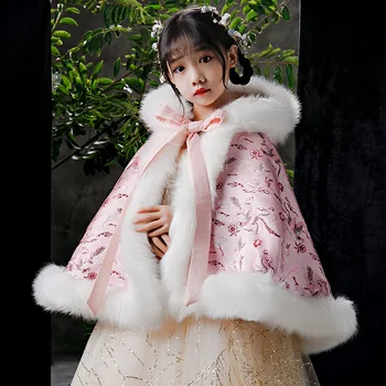 Pembe Baskılı çocuk Kız Ceket Prenses Resmi elbise Bolero Kış Sıcak Kalın Dış Giyim Ceket Kızlar Faux Kürk Şal Şal