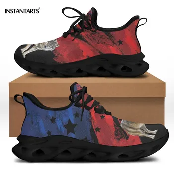 INSTANTARTS Serin Kurt Amerikan Bayrağı Baskı düz ayakkabı Kadınlar için ABD Bağımsızlık Günü Kadın Spor Ayakkabı Hafif Örgü Ayakkabı Kadın için