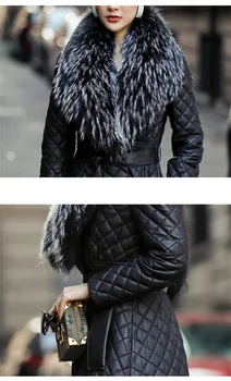 Hakiki Deri Ceket Kış Ceket Kadınlar 100 % Gerçek Koyun Derisi Ceket Kadın Tilki Kürk Yaka uzun Aşağı Ceketler MY3282