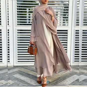 Ramazan Eid Mubarak Şifon Açık Abaya Kimono Dubai Türkiye İslam Kaftan Müslüman Elbise Elbise Abayas Kadınlar için Elbise