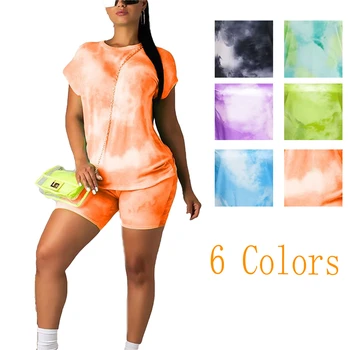 6 Renkler Casual Çiçek Baskı Bodycon 2 Parça Set Yaz Sonbahar Kadın kısa kollu Tişört Üst Kısa İki Adet Setleri