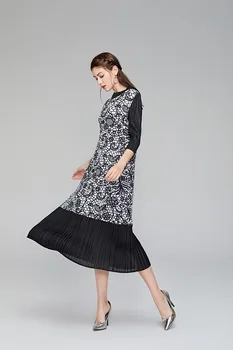 Sıcak satış moda kat kadın baskı elbise Yüksek yaka uzun elbise STOKTA