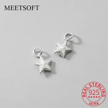 MEETSOFT Romantik 925 Ayar Gümüş Çizgili beş köşeli yıldız Takılar DIY El Yapımı Takı Kolye Dekorasyon Aksesuarı