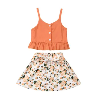 Yürüyor Çocuk Bebek Kız yaz giysileri Kıyafet T-shirt + Çiçek Etek Elbise Bebek Kız yaz giysileri Düz Renk