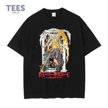 Anime Ölüm Notu Baskılı T Shirt Erkek Streetwear Amane Misa Büyük Boy T-shirt Harajuku Kısa Kollu Manga Tees Tops %100 % Pamuk