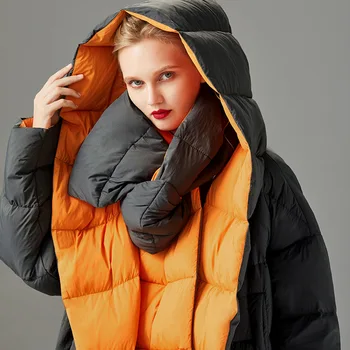 Kış Kadın siyah turuncu moda kalın Aşağı Ceket Beyaz Ördek Aşağı Ceketler Uzun Kollu sıcak tutan kaban Parka Kadın Taşınabilir Dış Giyim