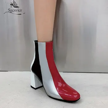 Sgesvier 2020 Yeni Varış Moda Kontrast Patchwork Tırnak Yüksek Topuklu Orta Buzağı Bayan Botları Kış Podyum Gösterisi Uzun Çizme Ayakkabı