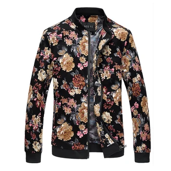 Moda Çiçek Kat Bombardıman Ceket Sonbahar Kore İnce Uygun Uzun Erkek Streetwear Erkek Elbise Windbreaker Kat Kol Ceketler 