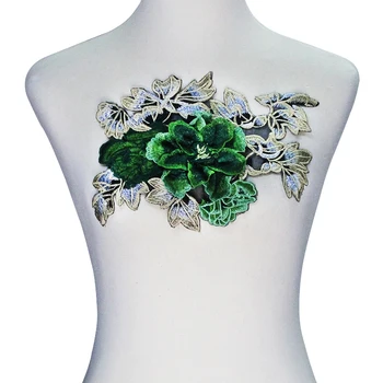 10 adet 3D Yeşil Motif Aplike Nakış Dantel Kordon Yamalar Kırpma Motif Venise Giysi dikmek Dekore Zanaat Dikiş T2378