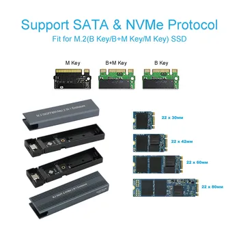 Artudatech M. 2 NVME SSD Adaptörü USB 3.1 Durumda Sabit Disk Muhafaza Çift Protokolü M2 NVMe Kutusu