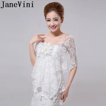 JaneVini Beyaz Kırmızı Dantel Şal Gelin Ceket Çiçekler Bolero düğün elbisesi Şeffaf Kadın Pelerin Sarar Akşam Parti Bolero De Mariage
