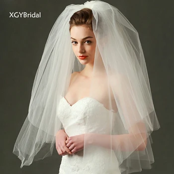 Yeni Varış Düğün Veils Kore Tarzı İki Kat Beyaz Polyester Seyahat Atış Tarak İle Evlilik Gelin Aksesuarları