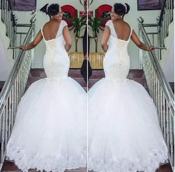 Vestido de novia Nakış Afrika Mermaid düğün elbisesi Marka Dantel Aplikler Boncuk Vintage gelinlikler Gelin Elbise 2022