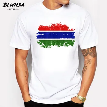 BLWHSA Yaz Erkek T Shirt Pamuk Erkek Eğlence Spor Tee Adam Gambiya Ulusal Bayrak Nostaljik Tarzı T-Shirt Giyim