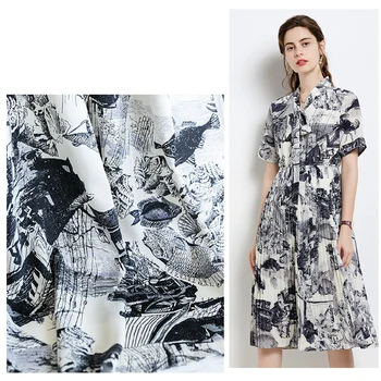 Yeni Çin Tarzı Moda Baskı Kumaş Düz Şifon Kumaş Pantolon Etek kadın Giyim Kumaş Tasarımcısı Kumaş