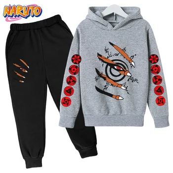2023 Yeni Naruto Hoodie Seti Çocuk Giysileri Erkek Bebek Kız Giyim Kapşonlu Casual Kazak Çocuklar Kapşonlu Elbise + pantolon 2 adet