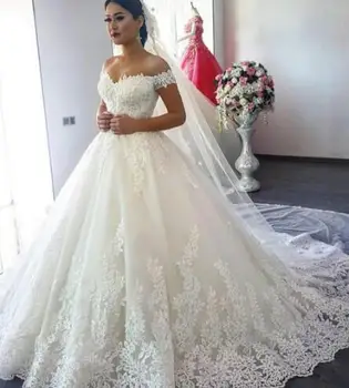 2022 Prenses düğün elbisesi Kapalı Omuz Aplike Dantel Gelin Elbiseler gelin kıyafeti Artı Boyutu