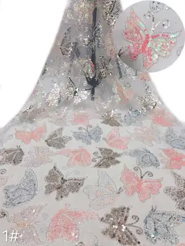 Yüksek kaliteli düğün elbisesi / akşam kumaş / Kelebek Boncuk nakış Fransız örgü ipliği Nijeryalı dantel kumaş