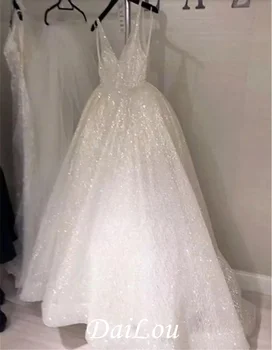Sparkly Bling Dubai Elbise Spagetti Kayışı Seksi Geri Aç Uzun A-line V Yaka Örgün Balo Abiye Custom Made