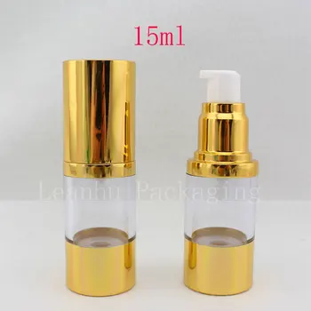 15 ml X 20 metal boş havasız pompa şişesi krem losyon kozmetik kapları, 15g alüminyum altın vakum pompası krem Şişeleri seyahat