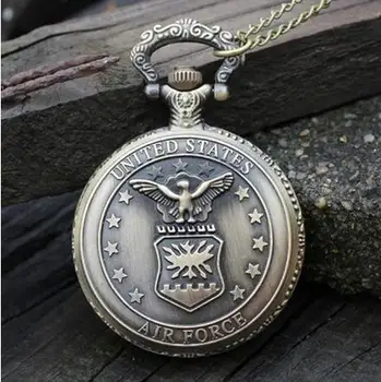 Sıcak satış Vintage Antik bronz Amerika Birleşik Devletleri polis logosu cep saatleri Kolye zinciri ile Adam hediye