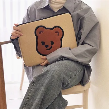 Moda Tablet kılıfı Sevimli karikatür ıns Kore ıns sevimli ayı nakış el tablet koruyucu kapak ipad 11/13 inç iç çanta kızlar