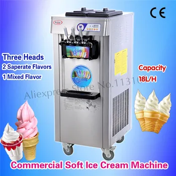 Ticari Yumuşak Dondurma Makinesi Snack Bar Yumuşak Servis Ekipmanları Paslanmaz Çelik Üç Kafa Dik Tip Evrensel Tekerlekler ile