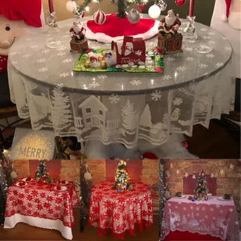 Toz geçirmez Noel Partisi Masa Örtüsü Beyaz Vintage Dantel Yuvarlak Masa Örtüsü Çiçek Masa Örtüsü Düğün Ev Dekor