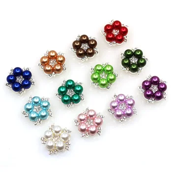 10 adet / grup 20mm Çiçek İnci Taklidi Düğmesi Çinko Alaşımlı renk Reçine Flatback Snap Düğmesi Zanaat saç aksesuarları Dekor