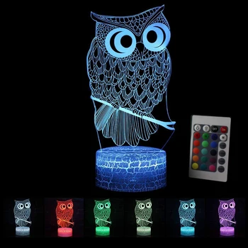 Yaratıcı Baykuş 3D Gece Lambası Algılama Dokunmatik Renkli Parti Düğün Romantik Atmosfer Lambası Uyku ışıkları Çocuk Hediyeler