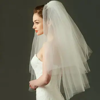 Düğün duvağı Basit Tül Beyaz Fildişi İki Katmanlar Gelin Peçe Ucuz Gelin Aksesuarları 75cm Kısa Kadın Veils Tarak İle