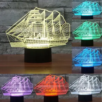 Yaratıcı moda 3D yelkenli tekne gemi gece lambası atmosfer Led masa masa lambası