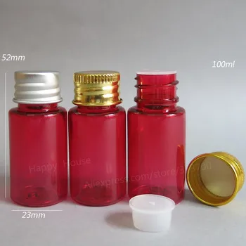 100x10 ml Doldurulabilir Taşınabilir PET Kırmızı Plastik Orifis Redüktör Şişeleri Alüminyum Kapaklı 10cc Boş Losyon Kozmetik Konteyner