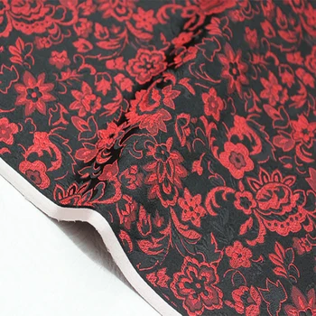 Kırmızı çiçek yard boyalı jakarlı saten 3D jakarlı brokar kumaş moda elbise minder örtüsü perde masa örtüsü patchwork diy