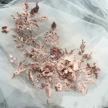 1 adet Gelinlik Boncuklu Çiçek Sticker Elbise Düğün süslemeleri Elbise Demir için Yamalar Dikiş Nakış Aplike Tedarikçiler üzerinde Dantel 