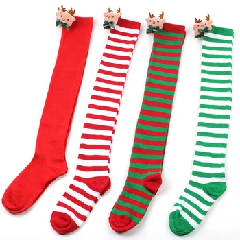 Noel Süsleri Çorap Çizgili Uzun Çorap Noel Süslemeleri Yüksek Çorap Kızlar için Çizgili Diz Çorap navidad 2023 Noel