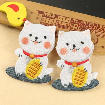 Güzel Hayvan Nakış Kumaş Etiket Aksesuarları Cep Kitty DIY Demir on Bez Yamalar Giyim Aplike Rozeti