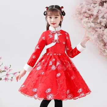 Sonbahar Kış Yeni Yıl Elbise Çocuklar Nakış Tang Takım Elbise Çin Güzel Çocuk Geleneksel Antik Hanfu Kız Kostümleri Gerçekleştirmek