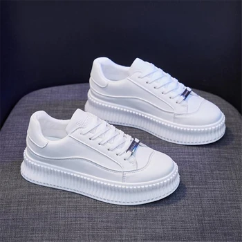 PU Deri Kadın Tıknaz Ayakkabı Kadın Rahat platform ayakkabılar Yeni Moda erkek ayakkabısı Lace Up Çiftler Flats Tenis Feminino