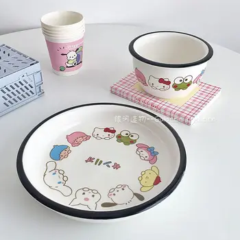 Japon Sanrio Karikatür Ev Seramik pirinç kasesi plaka seti Öğrenci Yurdu Yulaf Kase salata tabağı Kawaii Anime Oyuncak Çocuk Hediyeler