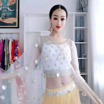 Yeni Hint Dans Performansı Kostüm Eşarp Işlemeli Peçe Oryantal Klasik Dans Saree Aksesuarları Bollywood Eşarp