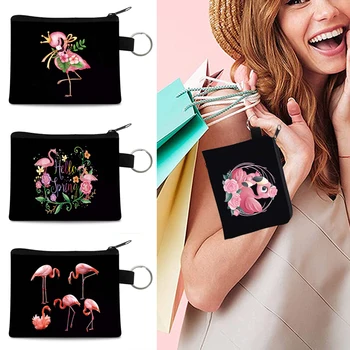 Kız Kavramalar bozuk para çantaları Çocuk Tuval Cüzdan Flamingo Serisi Fermuar Cüzdan Paraları Anahtar Kart Küçük Organizatör Kadın Çanta