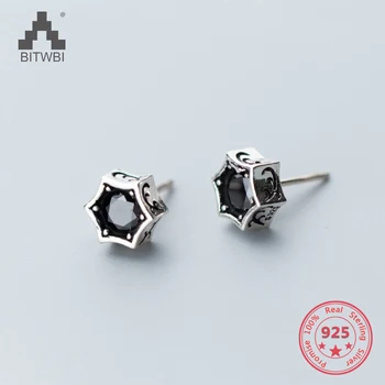 Fabrika Fiyat 100 %925 Ayar Gümüş Moda Minimalizm Siyah Zirkon düğme küpe Güzel Takı Kadın için