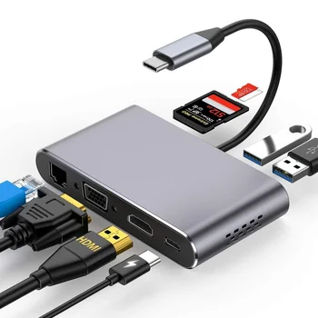 8 İn 1 USB C Tipi C HUB RJ45 USB C HUB Tipi C HDMI uyumlu USB 3.0 Adaptörü 8 İn 1 Tip C HUB Dock MacBook Pro Hava için