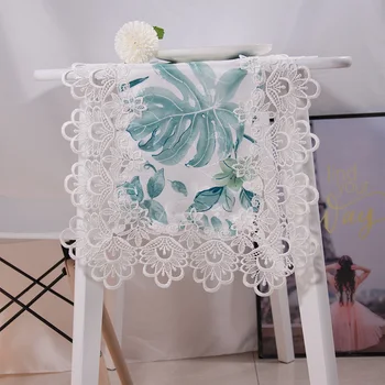 Ev Dekoratif Beyaz Renk Yaratıcı Çiçek Jakarlı Kumaş Embriodered Dantel Masa Koşucu Düğün Ziyafet İçin