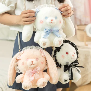 2021 Yeni Japon Lolita omuz çantaları Kızlar İçin Cosplay Peluş Dantel Uzun Kulaklar Tavşan askılı çanta Küçük Oyuncak Telefon Sikke Çanta