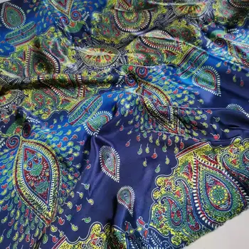Paisley Saten Kumaş DIY Dikiş El Sanatları Malzeme Etnik Çiçek Polyester İpeksi Saten Kumaş