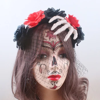 Yenilik kafa bandı Goth iskelet gül şekli Hairhoop sevimli saç bandı kadınlar kız için