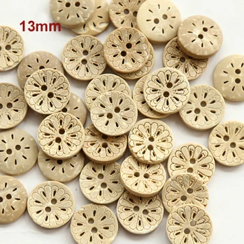 50 adet / grup Boyutu: 13mm Doğal renk çiçek tasarım hindistan cevizi düğmesi Toplu düğmeler dikiş Scrapbooking (ss-k1188)