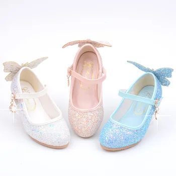 Çocuklar Kızlar için Elbise Ayakkabı Çocuk Glitter Kristal Ayakkabı Kelebek Geri Püsküller Saçaklar Rhinestone Yüksek Topuklu Yumuşak